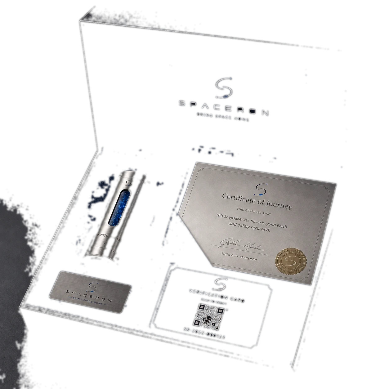Spaceron presentation box with capsule and documentation materials