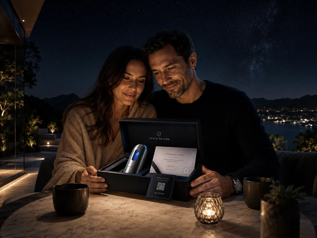 A person viewing the night sky with a returned keepsake presentation