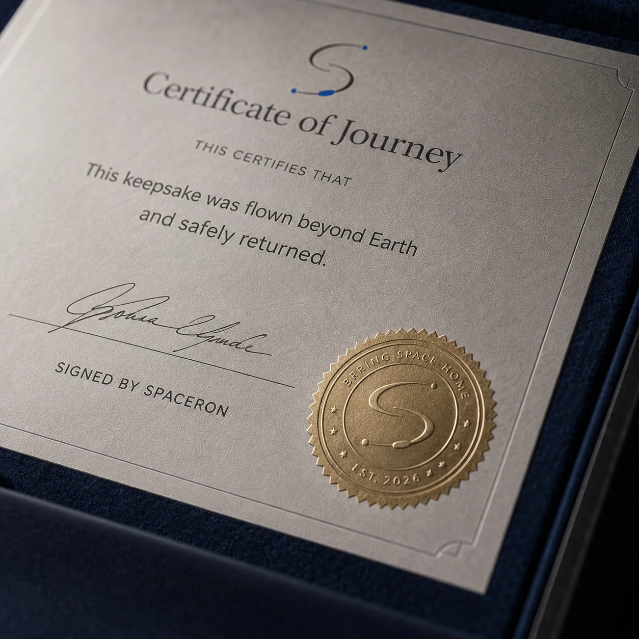 Close-up of the Certificate of Journey and gold seal